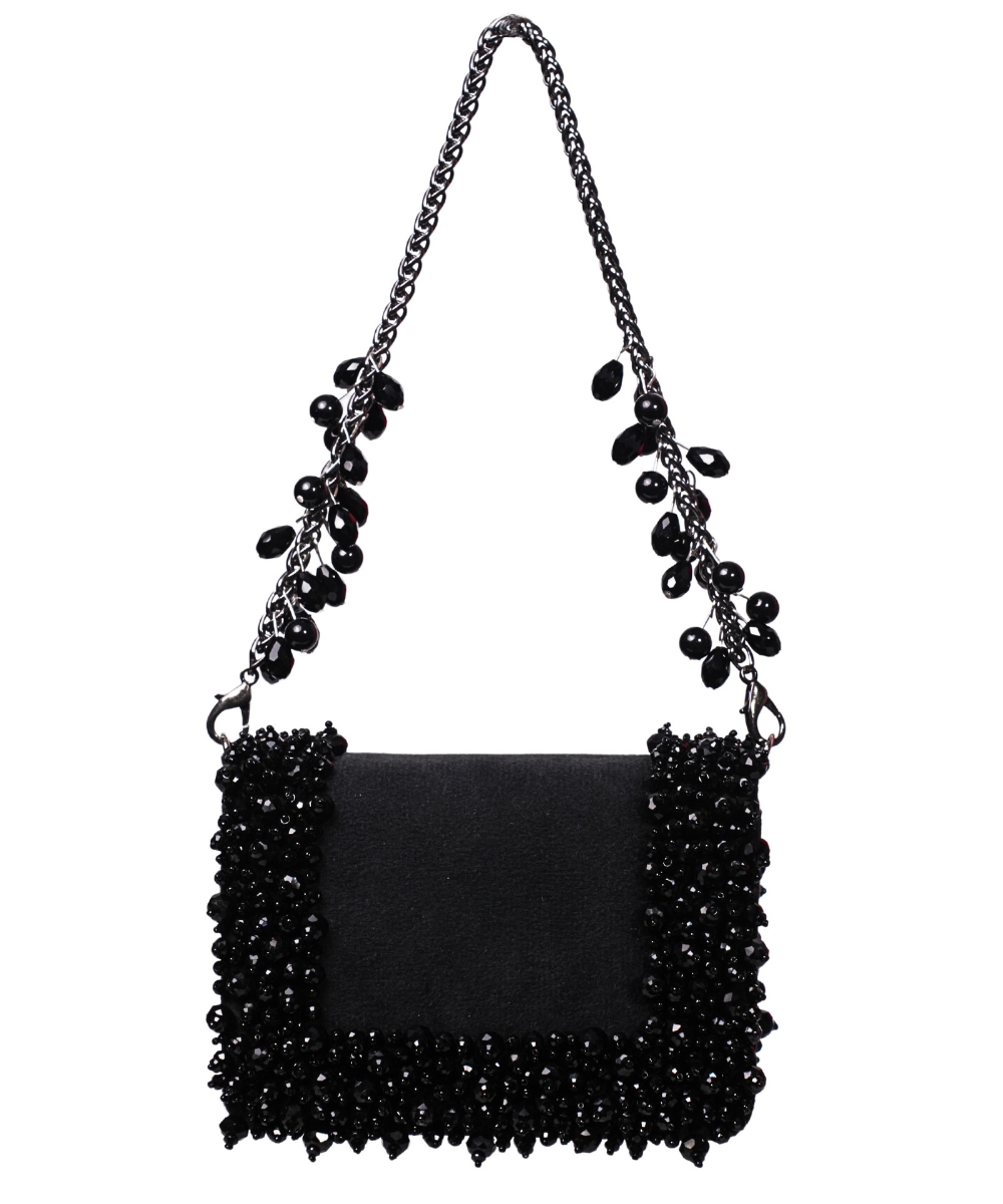 Elana Black Suede Crystal Embellished Mini Bag