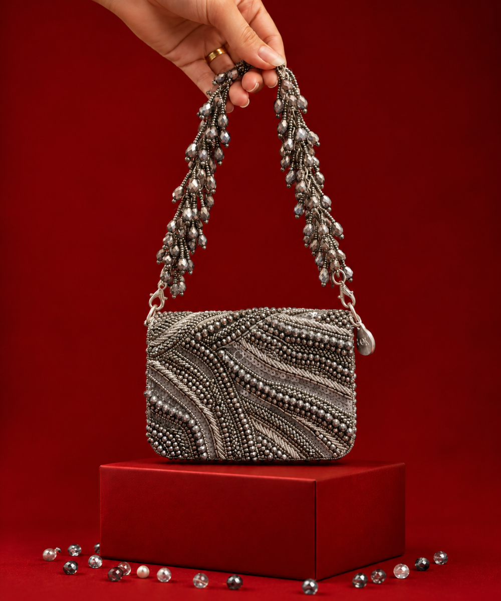 Lila Grey Suede Embellished Mini Bag