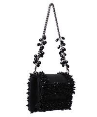 Elana Black Suede Crystal Embellished Mini Bag