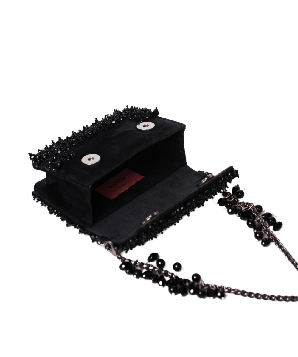 Elana Black Suede Crystal Embellished Mini Bag