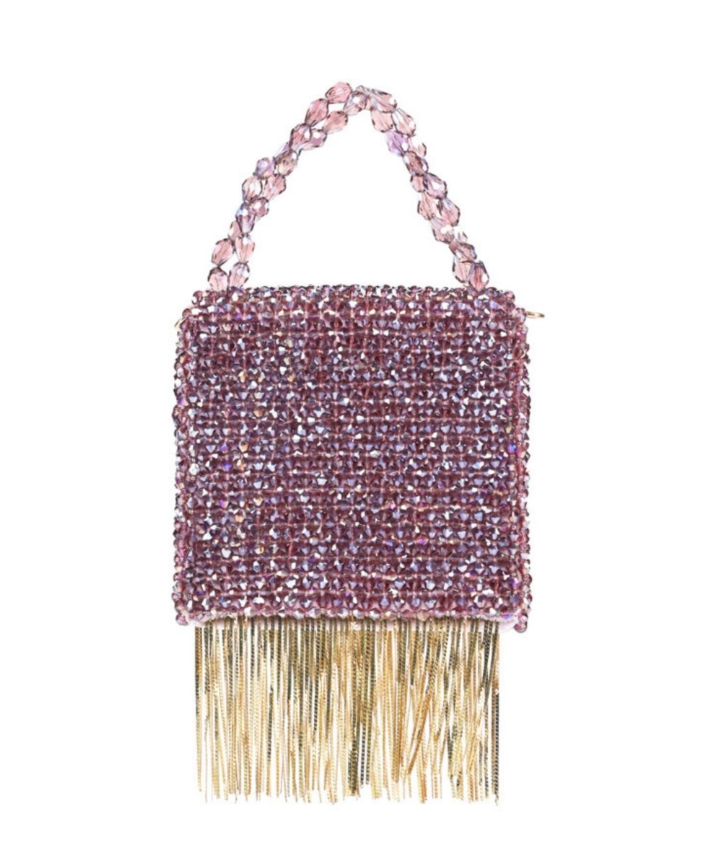 Natali Mauve Embellished Mini Bag With Gold Chain