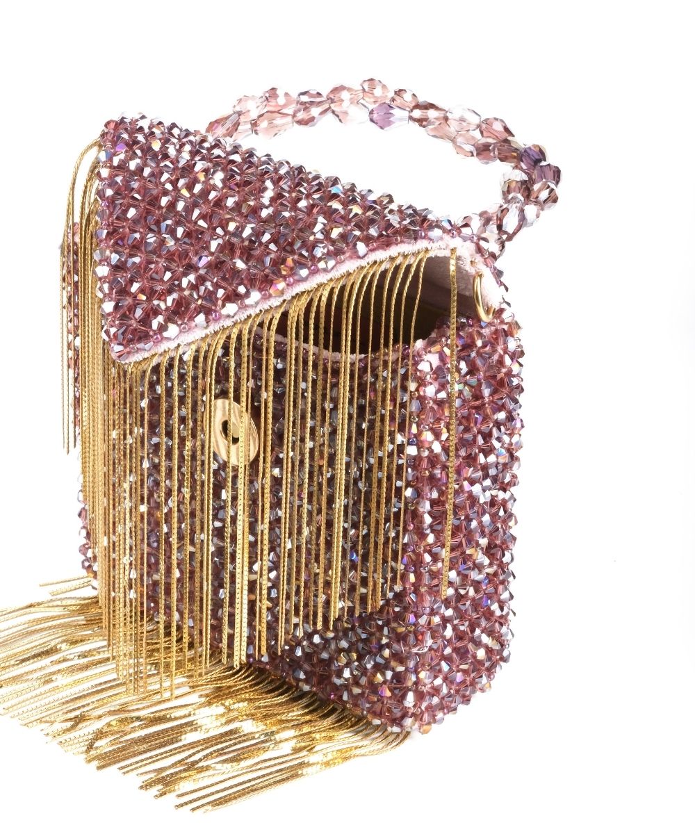 Natali Mauve Embellished Mini Bag With Gold Chain