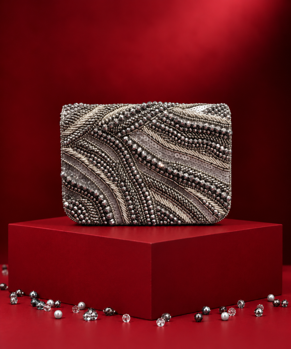 Lila Grey Suede Embellished Mini Bag