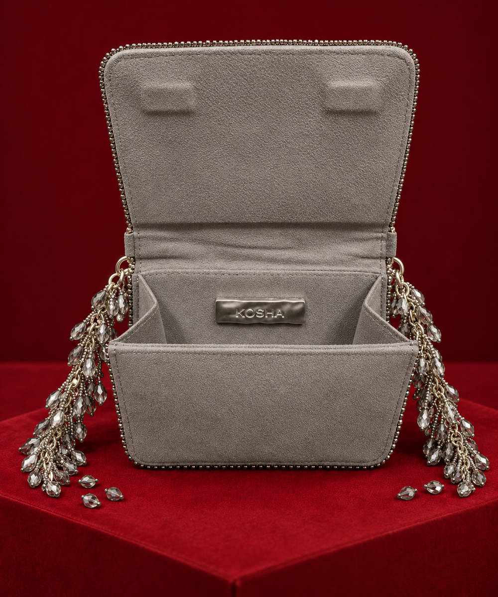 Lila Grey Suede Embellished Mini Bag