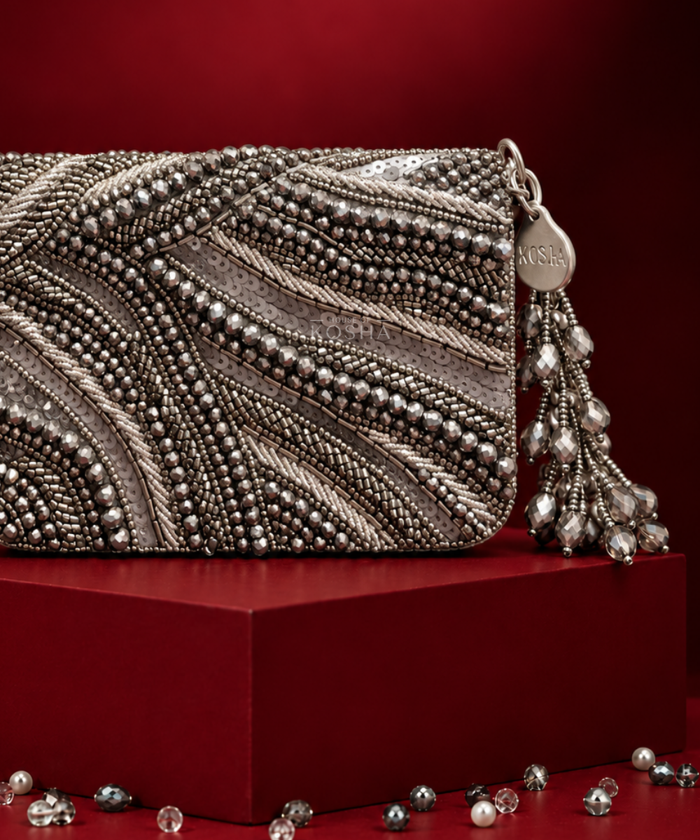 Lila Grey Suede Embellished Mini Bag