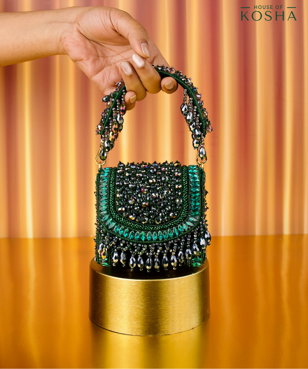 Josy Green Suede Embellished Mini Bag