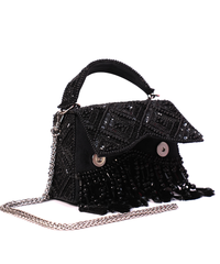 Elara Black Suede Embellished Box Bag