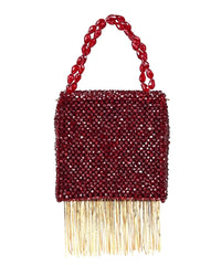 Natali Maroon Embellished Mini Bag With Gold Chain