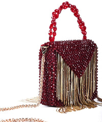 Natali Maroon Embellished Mini Bag With Gold Chain