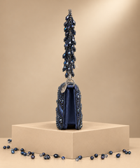 Lila Navy Blue Suede Embellished Mini Bag