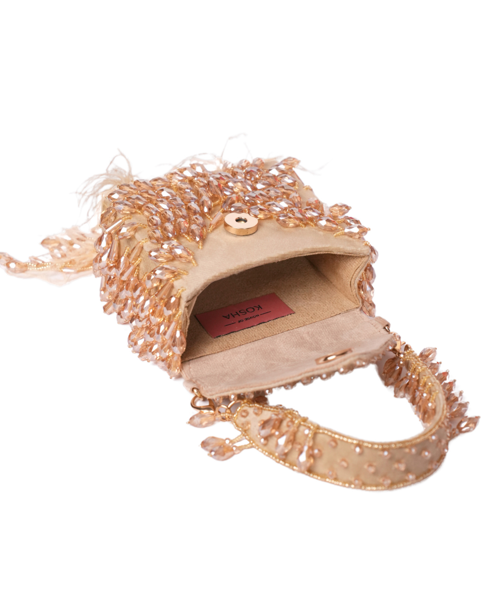 Luna Golden Suede Embellished Mini Bag