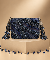 Lila Navy Blue Suede Embellished Mini Bag