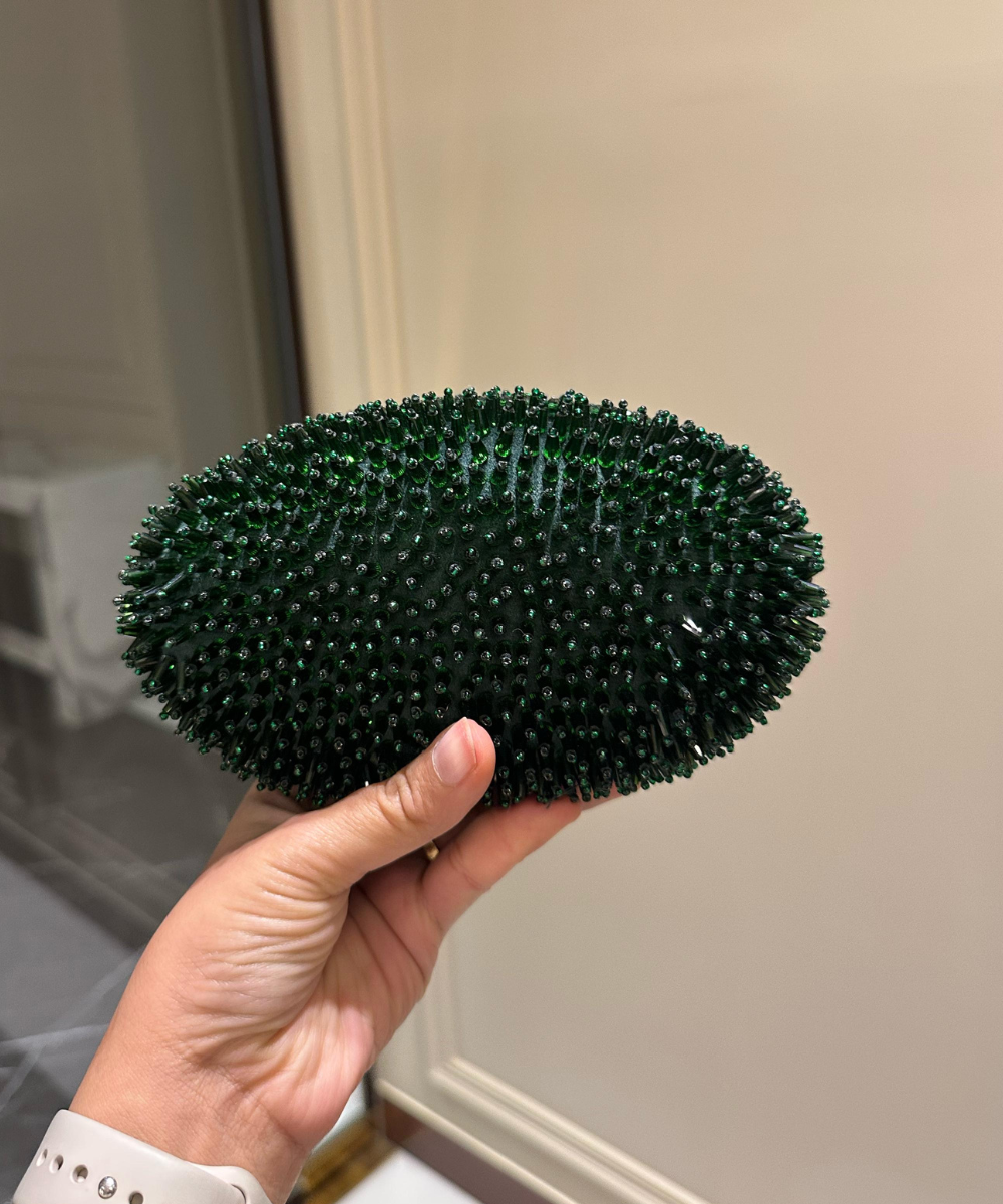 Celeste Green Suede Embellished Clutch