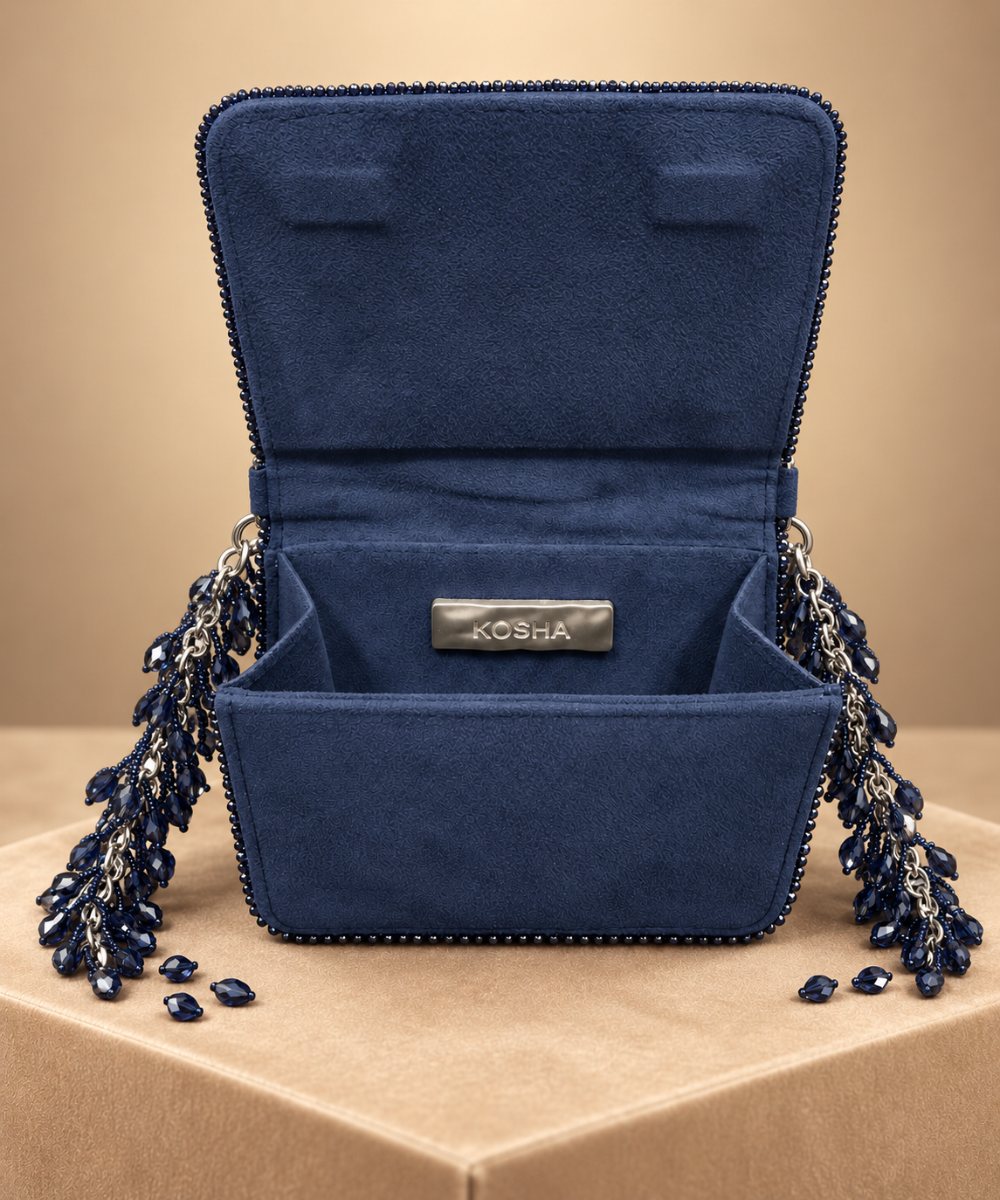 Lila Navy Blue Suede Embellished Mini Bag