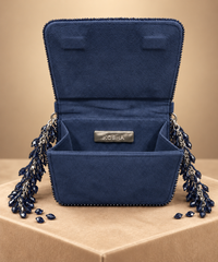 Lila Navy Blue Suede Embellished Mini Bag