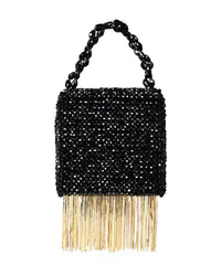 Natali Black Embellished Mini Bag With Gold Chain