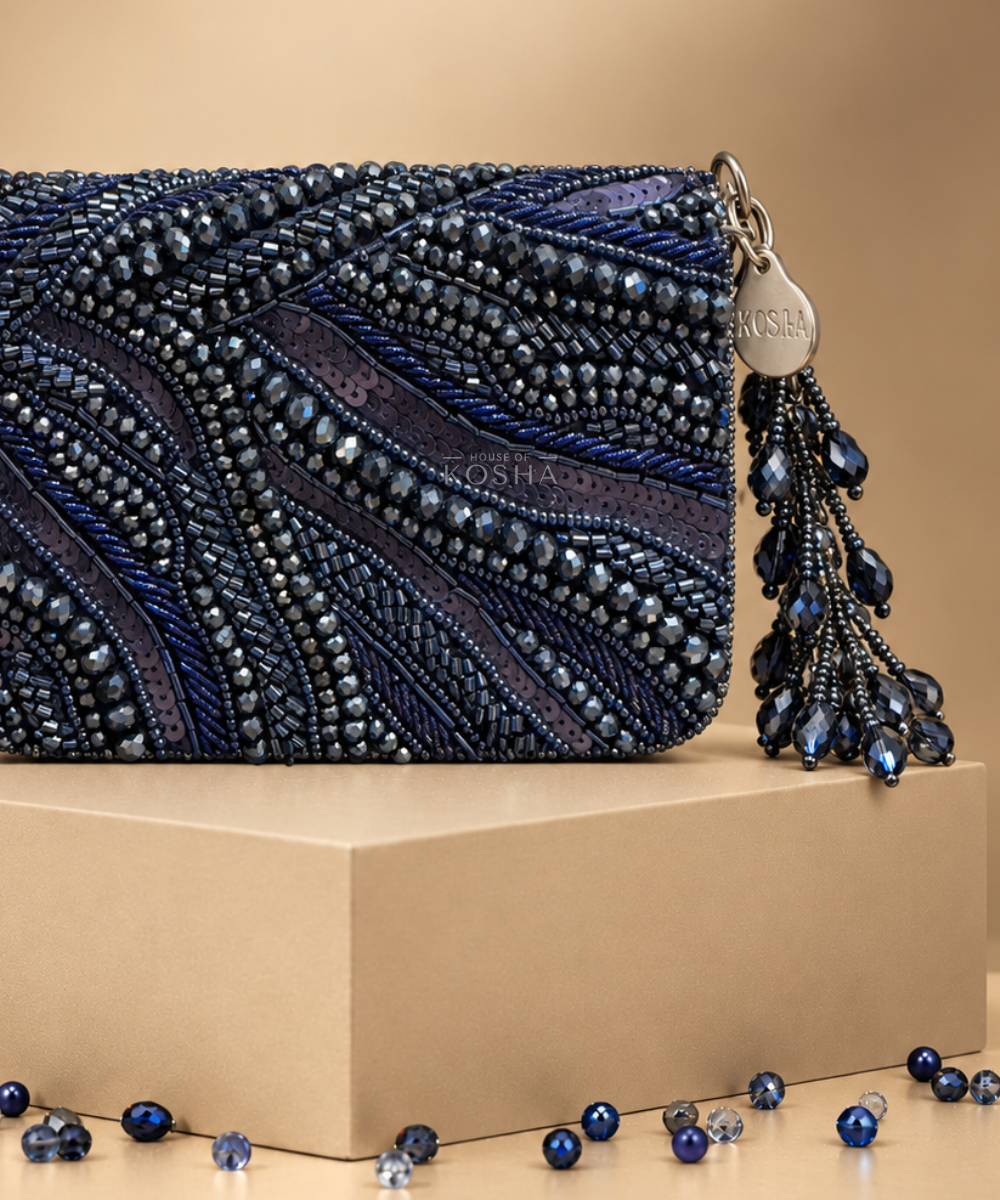 Lila Navy Blue Suede Embellished Mini Bag