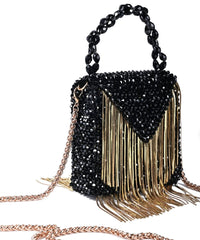 Natali Black Embellished Mini Bag With Gold Chain