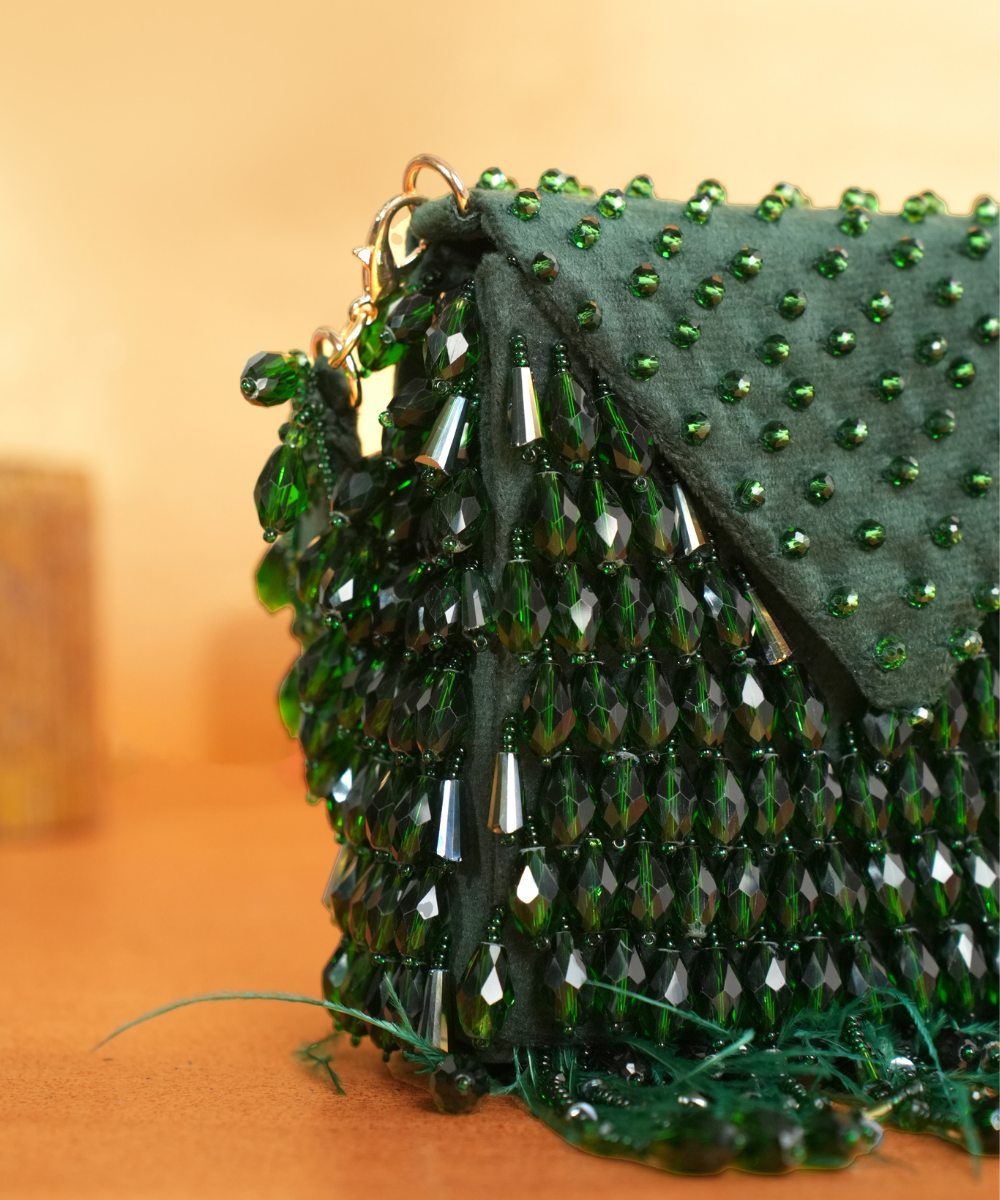 Luna Green Suede Embellished Mini Bag