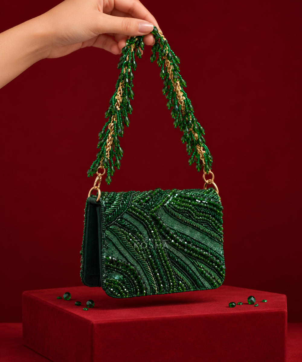 Lila Green Suede Embellished Mini Bag