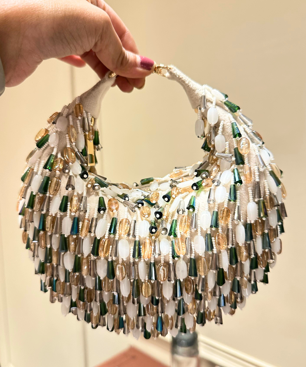 Elly Sage Suede Embellished Hobo Bag