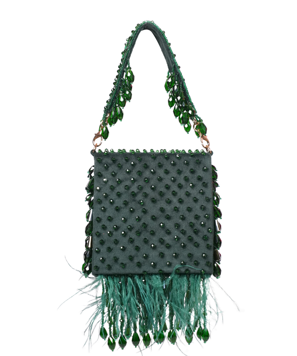 Luna Green Suede Embellished Mini Bag