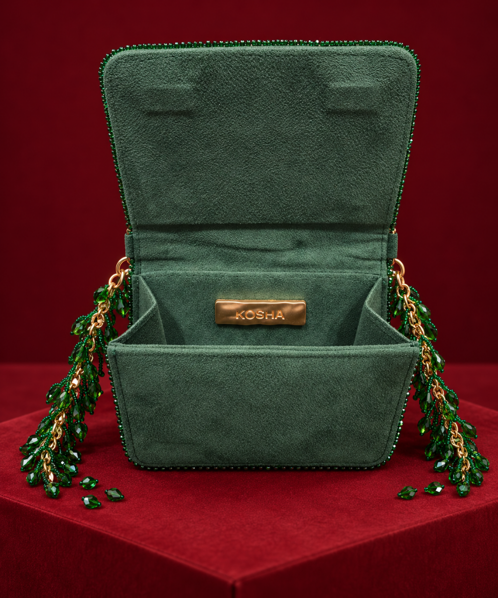 Lila Green Suede Embellished Mini Bag