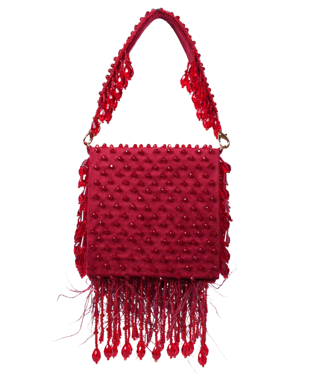 Luna Maroon Suede Embellished Mini Bag