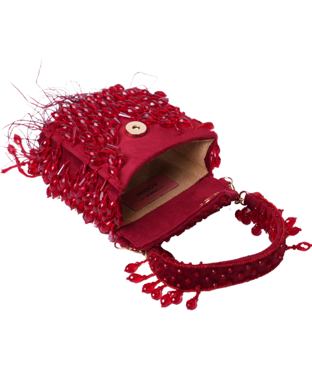 Luna Maroon Suede Embellished Mini Bag