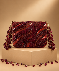Lila Maroon Suede Embellished Mini Bag