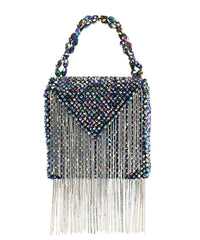Natali Metallic Embellished Mini Bag With Silver Chain
