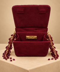Lila Maroon Suede Embellished Mini Bag
