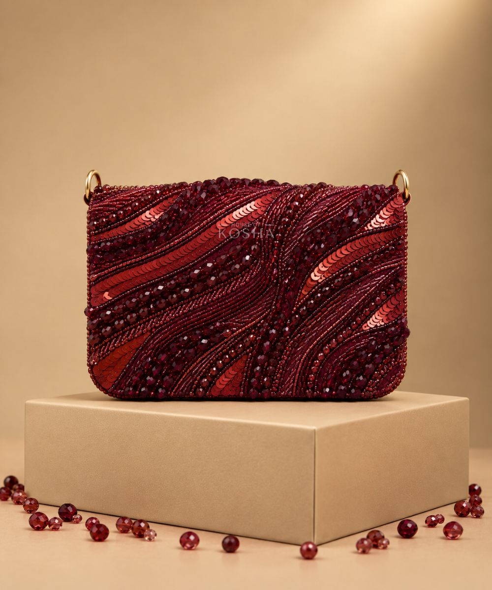 Lila Maroon Suede Embellished Mini Bag