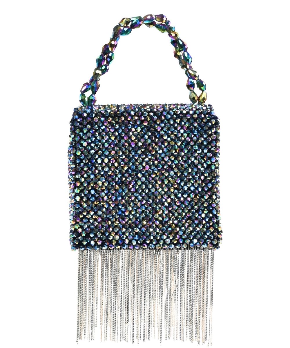 Natali Metallic Embellished Mini Bag With Silver Chain