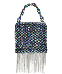 Natali Metallic Embellished Mini Bag With Silver Chain
