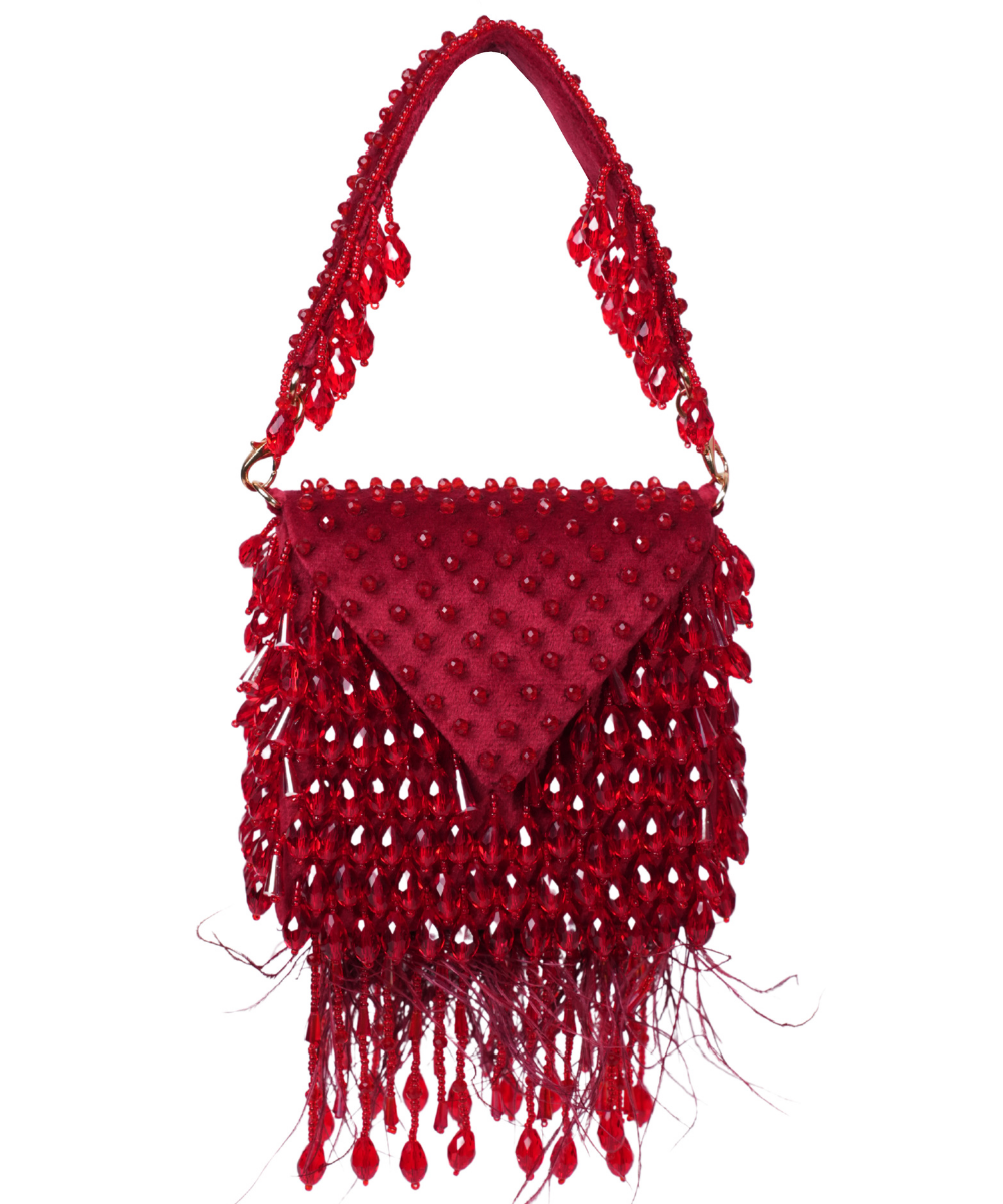 Luna Maroon Suede Embellished Mini Bag