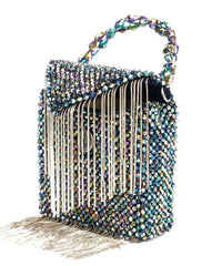 Natali Metallic Embellished Mini Bag With Silver Chain