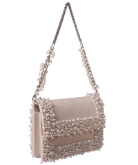 Aliya Ivory Suede Pearl Embellished Clutch