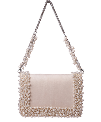 Aliya Ivory Suede Pearl Embellished Clutch