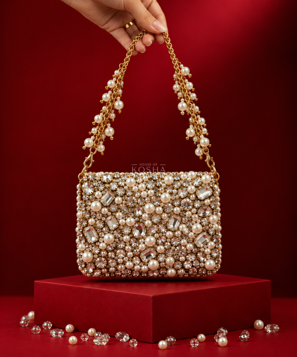Reem Ivory Suede Embellished Mini Bag