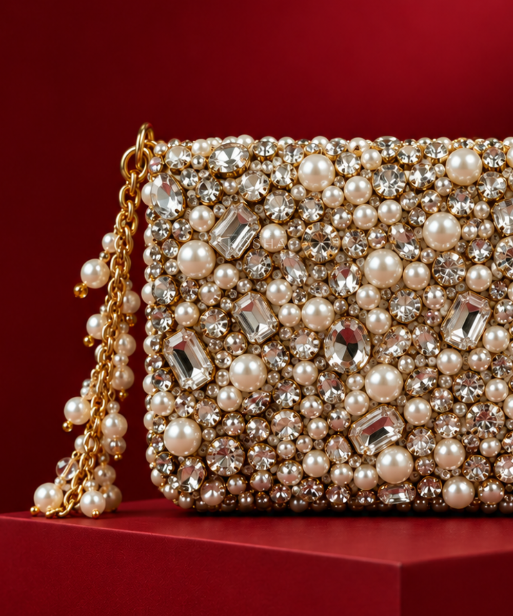 Reem Ivory Suede Embellished Mini Bag