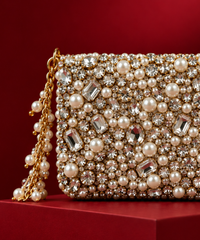 Reem Ivory Suede Embellished Mini Bag