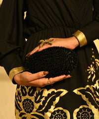 Celeste Black Suede Embellished Clutch
