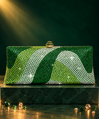 Glitz Green Ombre Rhinestone Long Clutch
