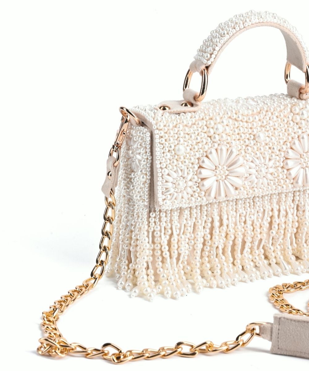 Nasrin Ivory Embellished Box Bag