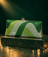 Glitz Green Ombre Rhinestone Long Clutch