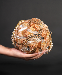 Amna Gold Suede Embellished Round Bag