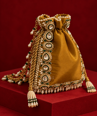 Padmini Gold Brocade Kundan Embroidered Potli