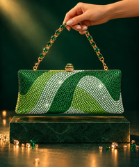 Glitz Green Ombre Rhinestone Long Clutch