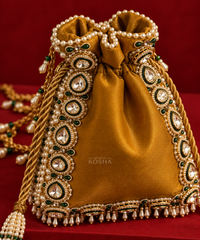 Padmini Gold Brocade Kundan Embroidered Potli